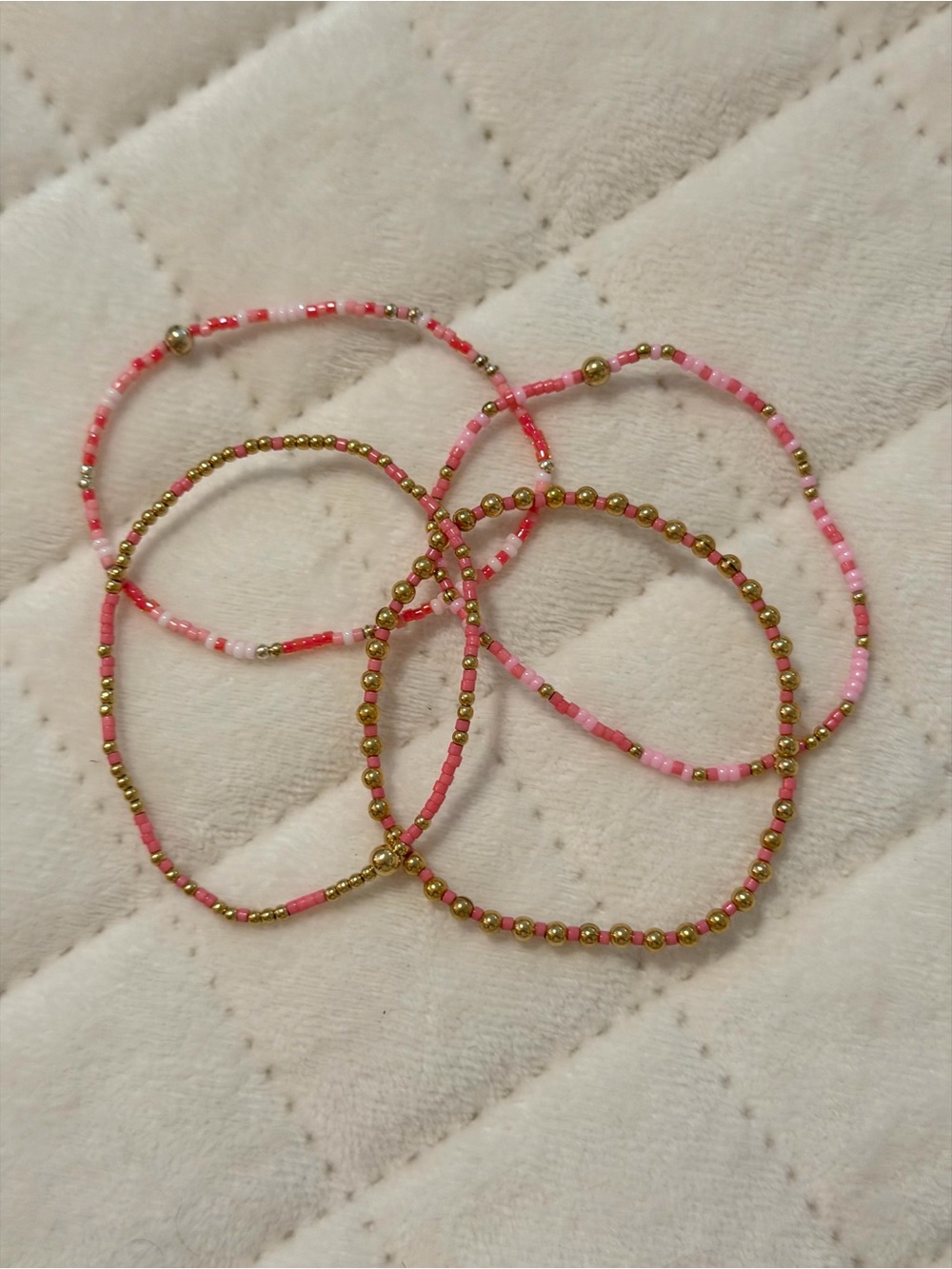 E.Newton Pink Beaded Stretch Bracelets Set - Gold Accent